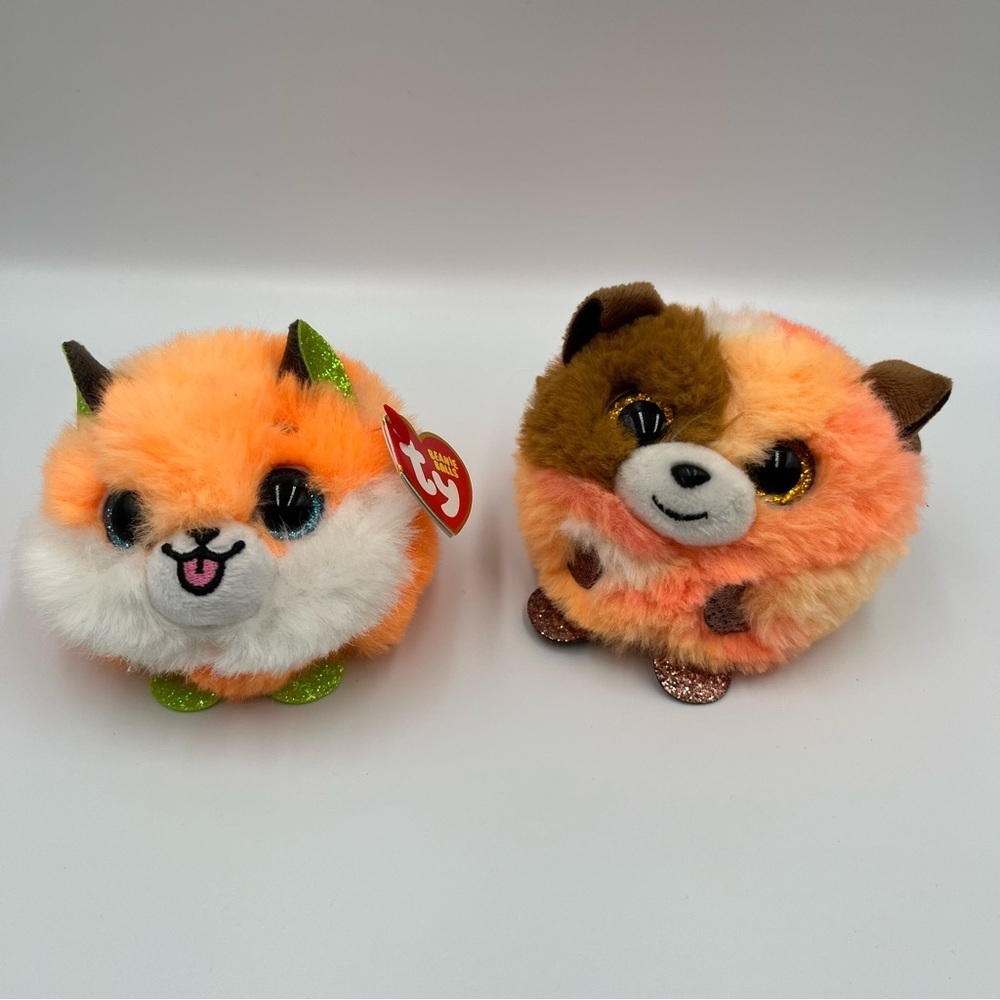 Ty Beanie Balls Bundle of 2 Puffies Dog Cat Collectible